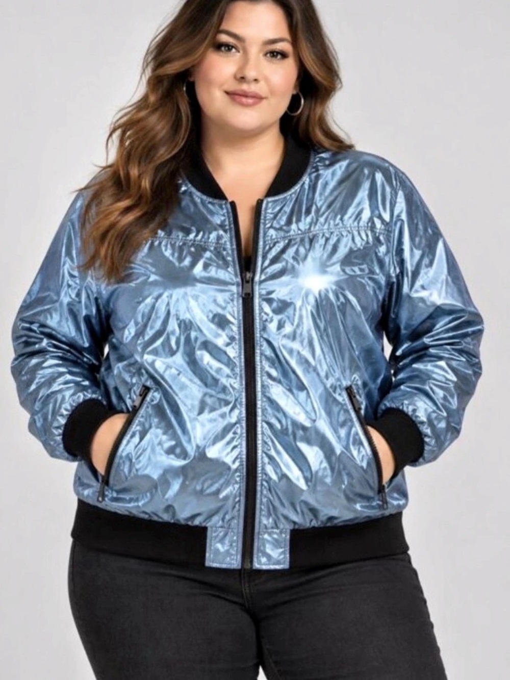 Sean John Metallic Blue Bomber Jacket Size 2XL Full Zip With Tags unisex